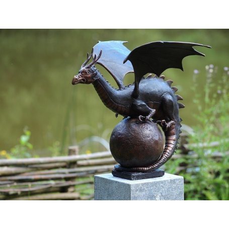 Pronssinen Lohikäärme patsas "Dragon On Bowl"