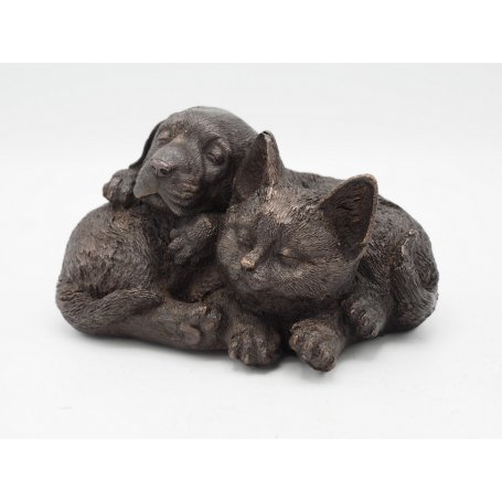 Pronssinen eläinkaverit patsas "Cat and Dog"