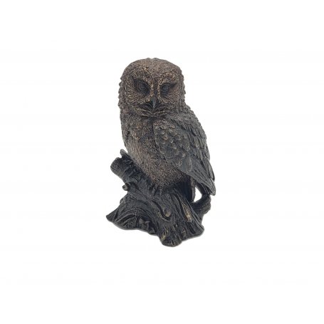 Pronssinen pikkupöllö patsas "Owl on a tree stump"
