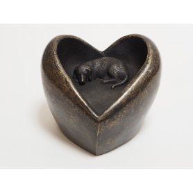Pronssinen sydänmuisto patsas "Dog With Heart Urn"