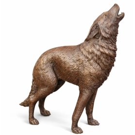 Pronssinen susi patsas "Wolf, howls with open mouth"