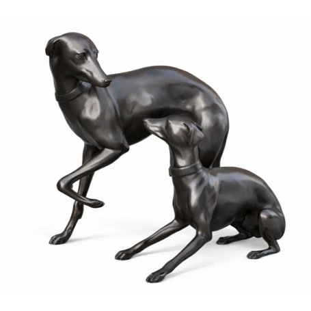 Pronssinen koirapatsas pari "Pair of Whippets"